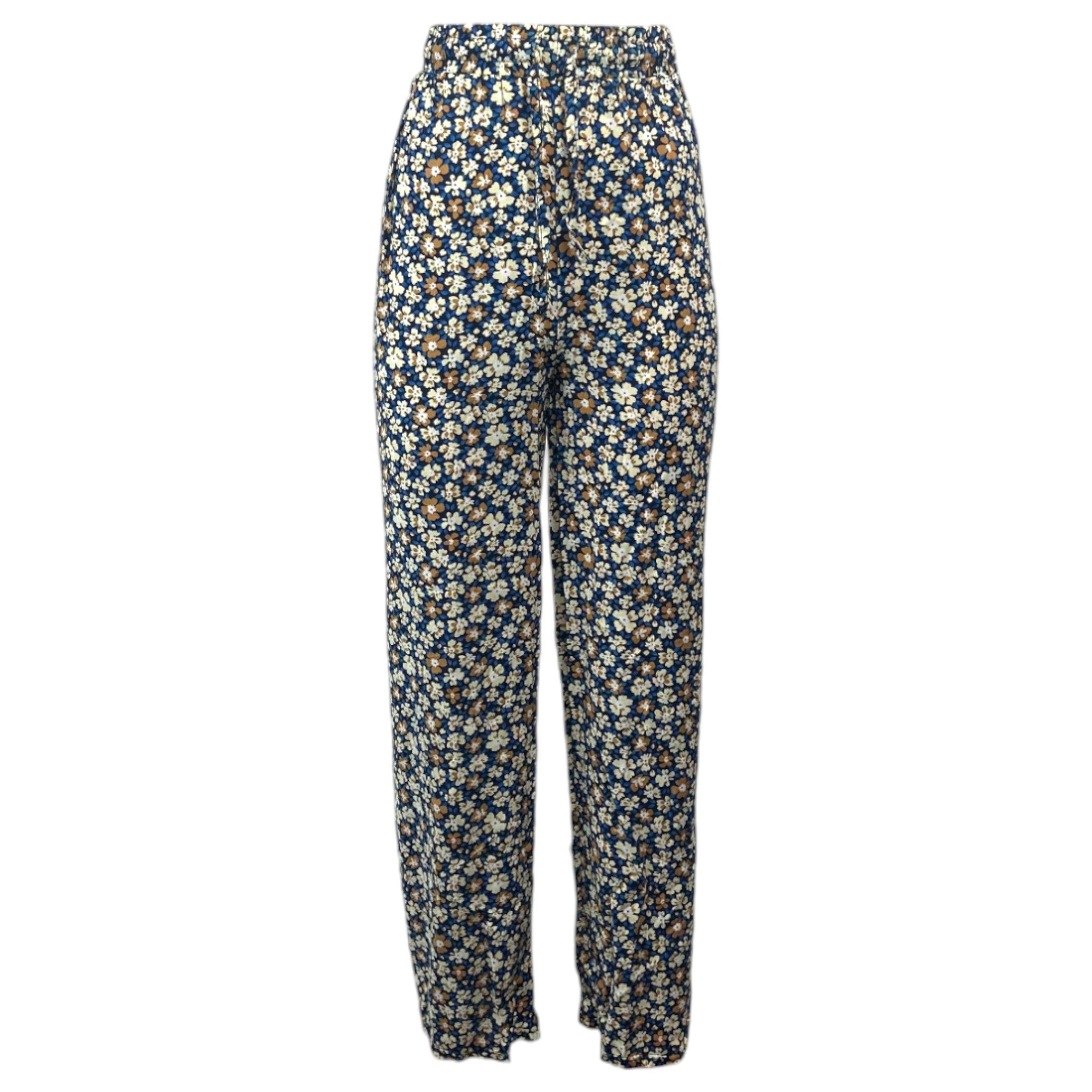 women’s blue floral print wide leg lounge palazzo trousers